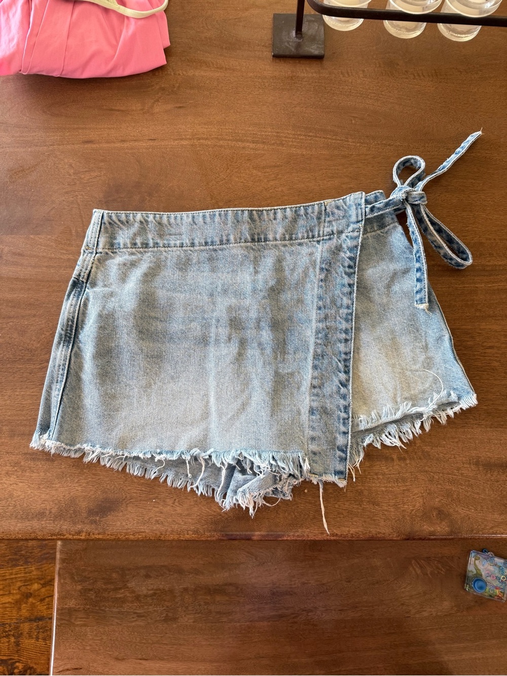 We The Free Light Blue Denim Wrap Skort with Tie